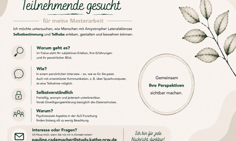 Studienteilnehmende mit ALS gesucht Studienteilnehmende mit ALS gesucht