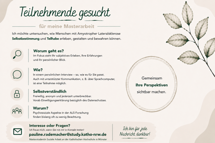 Studienteilnehmende mit ALS gesucht Studienteilnehmende mit ALS gesucht