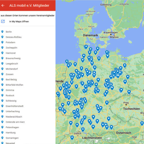 ALS-mobil e.V.: Aus diesen Orten kommen unsere Vereinsmitglieder > Karte mit Standorten